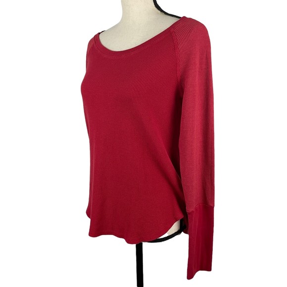 SPLENDID RED SCOOP NECK WAFFLE KNIT THERMAL TEE RAGLAN TOP SMALL - Picture 4 of 9